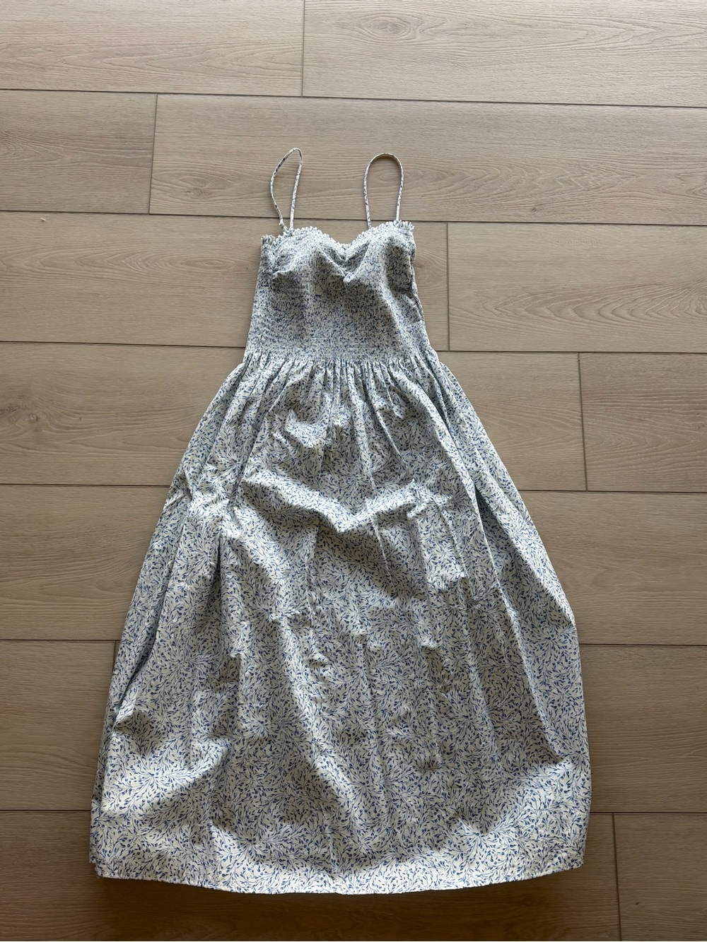 H&M Smocked Bodice Floral Maxi Dress - Blue & White